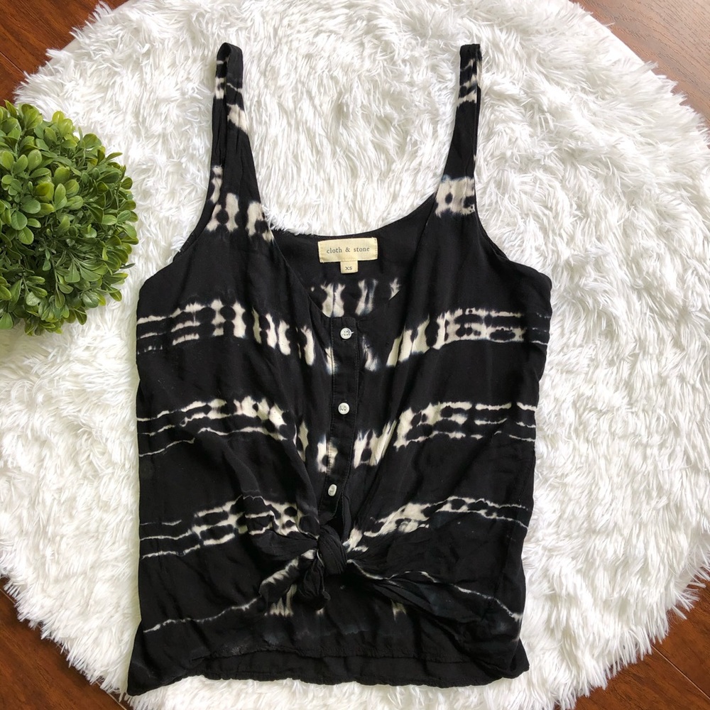 Cloth & Stone Tie Dye Black White Tie Top
